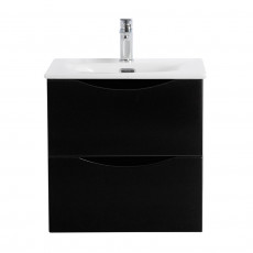 Тумба с раковиной подвесная BelBagno MARINO-CER-MINI-600-2C-SO-NL-P Nero Lucido, раковина белая BB-8099-3-60