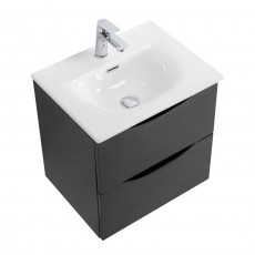 Тумба с раковиной подвесная BelBagno MARINO-CER-MINI-600-2C-SO-NL-P Nero Lucido, раковина белая BB-8099-3-60