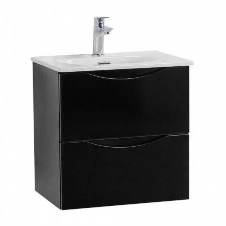 Тумба с раковиной подвесная BelBagno MARINO-CER-MINI-600-2C-SO-NL-P Nero Lucido, раковина белая BB-8099-3-60 Тумба с раковиной подвесная BelBagno MARINO-CER-MINI-600-2C-SO-NL-P Nero Lucido, раковина белая BB-8099-3-60