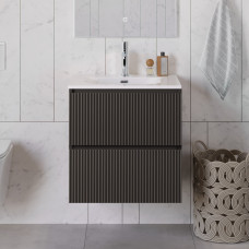 Тумба с раковиной подвесная BelBagno UNO-600-2C-SO-GSO Темно-Серый матовый, раковина белая BB-8099-60