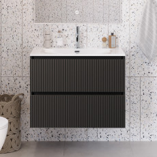 Тумба с раковиной подвесная BelBagno UNO-MINI-800-2C-SO-GSO Темно-Серый матовый, раковина белая BB-8099-3-80
