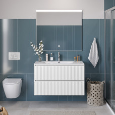 Тумба с раковиной подвесная BelBagno UNO-1000-2C-SO-BO Bianco Opaco, раковина белая BB-8099-100