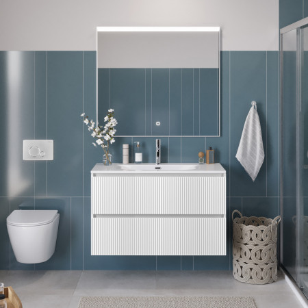 Тумба с раковиной подвесная BelBagno UNO-1000-2C-SO-BO Bianco Opaco, раковина белая BB-8099-100 Тумба с раковиной подвесная BelBagno UNO-1000-2C-SO-BO Bianco Opaco, раковина белая BB-8099-100