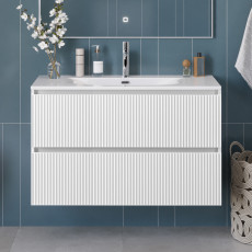 Тумба с раковиной подвесная BelBagno UNO-1000-2C-SO-BO Bianco Opaco, раковина белая BB-8099-100