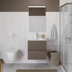 Тумба с раковиной подвесная BelBagno UNO-600-2C-SO-СO Бежевый матовый, раковина белая BB-8099-60