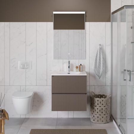 Тумба с раковиной подвесная BelBagno UNO-600-2C-SO-СO Бежевый матовый, раковина белая BB-8099-60 Тумба с раковиной подвесная BelBagno UNO-600-2C-SO-СO Бежевый матовый, раковина белая BB-8099-60