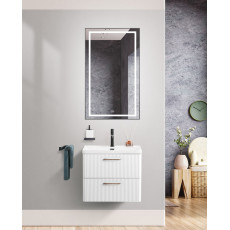 Подвесная тумба с раковиной Belbagno DUE 50 см Белый металлик DUE-500-2C-SO-BM-P + BB-8076-3-50
