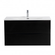 Тумба с раковиной подвесная BelBagno MARINO-CER-MINI-1000-2C-SO-NL-P Nero Lucido, раковина белая BB-8099-3-100
