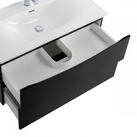 Тумба с раковиной подвесная BelBagno MARINO-CER-MINI-1000-2C-SO-NL-P Nero Lucido, раковина белая BB-8099-3-100 Тумба с раковиной подвесная BelBagno MARINO-CER-MINI-1000-2C-SO-NL-P Nero Lucido, раковина белая BB-8099-3-100