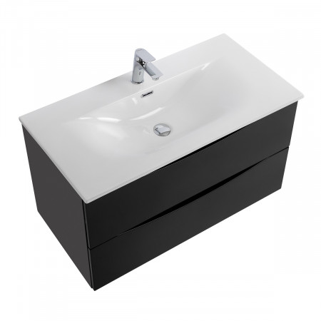 Тумба с раковиной подвесная BelBagno MARINO-CER-MINI-1000-2C-SO-NL-P Nero Lucido, раковина белая BB-8099-3-100 Тумба с раковиной подвесная BelBagno MARINO-CER-MINI-1000-2C-SO-NL-P Nero Lucido, раковина белая BB-8099-3-100