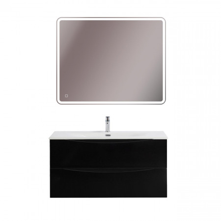 Тумба с раковиной подвесная BelBagno MARINO-CER-MINI-1000-2C-SO-NL-P Nero Lucido, раковина белая BB-8099-3-100 Тумба с раковиной подвесная BelBagno MARINO-CER-MINI-1000-2C-SO-NL-P Nero Lucido, раковина белая BB-8099-3-100