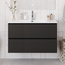 Тумба с раковиной подвесная BelBagno UNO-1000-2C-SO-GSO Темно-Серый матовый, раковина белая BB-8099-100