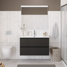 Тумба с раковиной подвесная BelBagno UNO-1000-2C-SO-GSO Темно-Серый матовый, раковина белая BB-8099-100