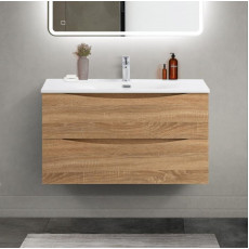 Тумба с раковиной подвесная BelBagno MARINO-CER-MINI-900-2C-SO-WO-P Rovere Bianco, раковина белая BB-8099-3-90
