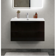 Тумба с раковиной подвесная BelBagno MARINO-CER-MINI-800-2C-SO-NL-P Nero Lucido, раковина белая BB-8099-3-80
