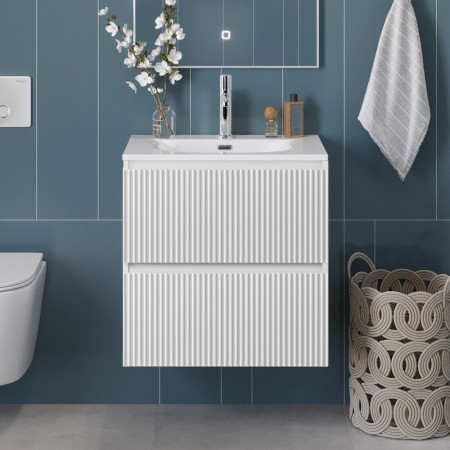 Тумба с раковиной подвесная BelBagno UNO-600-2C-SO-BO Bianco Opaco, раковина белая BB-8099-60 Тумба с раковиной подвесная BelBagno UNO-600-2C-SO-BO Bianco Opaco, раковина белая BB-8099-60