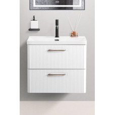 Подвесная тумба с раковиной Belbagno DUE 60 см., Bianco Lucido, DUE-600-2C-SO-BL-P + BB-8076-3-60