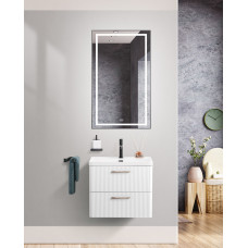 Подвесная тумба с раковиной Belbagno DUE 60 см Белый металлик DUE-600-2C-SO-BM-P + BB-8076-3-60