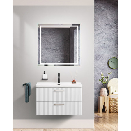 Подвесная тумба с раковиной Belbagno DUE, 80 см Белый металлик DUE-800-2C-SO-BM-P + BB-8076-3-80 Подвесная тумба с раковиной Belbagno DUE, 80 см Белый металлик DUE-800-2C-SO-BM-P + BB-8076-3-80