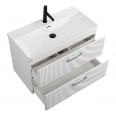 Подвесная тумба с раковиной Belbagno DUE, 80 см Белый металлик DUE-800-2C-SO-BM-P + BB-8076-3-80