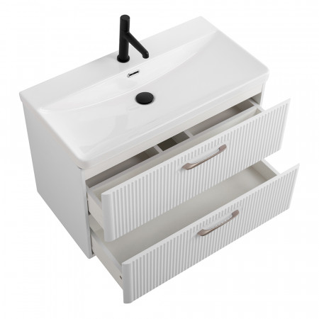 Подвесная тумба с раковиной Belbagno DUE, 80 см Белый металлик DUE-800-2C-SO-BM-P + BB-8076-3-80 Подвесная тумба с раковиной Belbagno DUE, 80 см Белый металлик DUE-800-2C-SO-BM-P + BB-8076-3-80