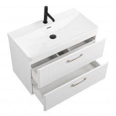 Подвесная тумба с раковиной Belbagno DUE, 80 см Bianco Lucido DUE-800-2C-SO-BL-P + BB-8076-3-80