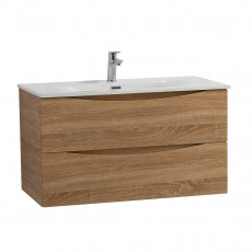 Тумба с раковиной подвесная BelBagno MARINO-CER-MINI-1000-2C-SO-WO-P Rovere Bianco, раковина белая BB-8099-3-100