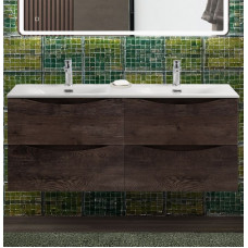 Тумба с раковиной подвесная BelBagno MARINO-CER-N-1200-4C-SO-RNG-P Rovere Nature Grigio, раковина белая BB-8099-120-2 с 2-я чашами