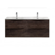 Тумба с раковиной подвесная BelBagno MARINO-CER-N-1200-4C-SO-RNG-P Rovere Nature Grigio, раковина белая BB-8099-120-2 с 2-я чашами