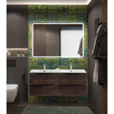 Тумба с раковиной подвесная BelBagno MARINO-CER-N-1200-4C-SO-RNG-P Rovere Nature Grigio, раковина белая BB-8099-120-2 с 2-я чашами