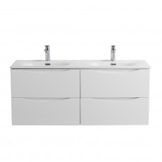 Тумба с раковиной подвесная BelBagno MARINO-CER-N-1200-4C-SO-BO-P Bianco Opaco, раковина белая BB-8099-120-2 с 2-я чашами