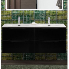 Тумба с раковиной подвесная BelBagno MARINO-CER-N-1200-4C-SO-NL-P Nero Lucido, раковина белая BB-8099-120-2 с 2-я чашами