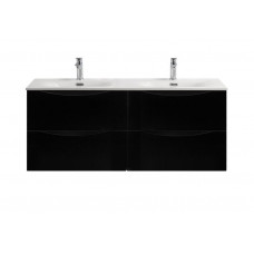 Тумба с раковиной подвесная BelBagno MARINO-CER-N-1200-4C-SO-NL-P Nero Lucido, раковина белая BB-8099-120-2 с 2-я чашами