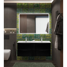 Тумба с раковиной подвесная BelBagno MARINO-CER-N-1200-4C-SO-NL-P Nero Lucido, раковина белая BB-8099-120-2 с 2-я чашами