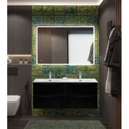 Тумба с раковиной подвесная BelBagno MARINO-CER-N-1200-4C-SO-NL-P Nero Lucido, раковина белая BB-8099-120-2 с 2-я чашами Тумба с раковиной подвесная BelBagno MARINO-CER-N-1200-4C-SO-NL-P Nero Lucido, раковина белая BB-8099-120-2 с 2-я чашами