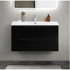 Тумба с раковиной подвесная BelBagno MARINO-CER-MINI-900-2C-SO-NL-P Nero Lucido, раковина белая BB-8099-3-90