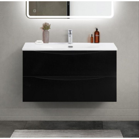 Тумба с раковиной подвесная BelBagno MARINO-CER-MINI-900-2C-SO-NL-P Nero Lucido, раковина белая BB-8099-3-90 Тумба с раковиной подвесная BelBagno MARINO-CER-MINI-900-2C-SO-NL-P Nero Lucido, раковина белая BB-8099-3-90