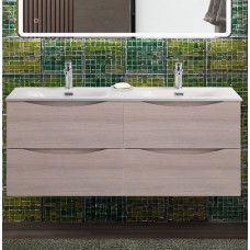 Тумба с раковиной подвесная BelBagno MARINO-CER-N-1200-4C-SO-RG-P Rovere Grigio, раковина белая BB-8099-120-2 с 2-я чашами