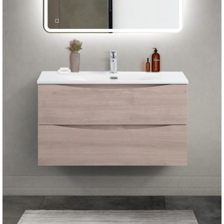 Тумба с раковиной подвесная BelBagno MARINO-CER-MINI-900-2C-SO-RG-P Rovere Grigio, раковина белая BB-8099-3-90 Тумба с раковиной подвесная BelBagno MARINO-CER-MINI-900-2C-SO-RG-P Rovere Grigio, раковина белая BB-8099-3-90