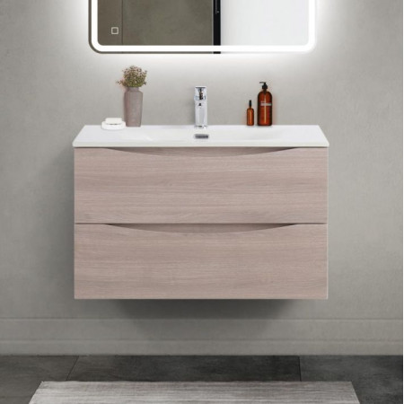 Тумба с раковиной подвесная BelBagno MARINO-CER-MINI-800-2C-SO-RG-P Rovere Grigio, раковина белая BB-8099-3-80 Тумба с раковиной подвесная BelBagno MARINO-CER-MINI-800-2C-SO-RG-P Rovere Grigio, раковина белая BB-8099-3-80