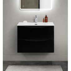Тумба с раковиной подвесная BelBagno MARINO-CER-MINI-700-2C-SO-NL-P Nero Lucido, раковина белая BB-8099-3-70