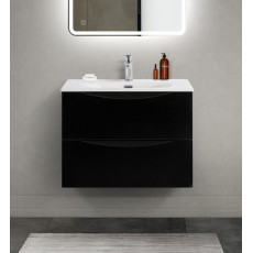 Тумба с раковиной подвесная BelBagno MARINO-CER-MINI-700-2C-SO-NL-P Nero Lucido, раковина белая BB-8099-3-70