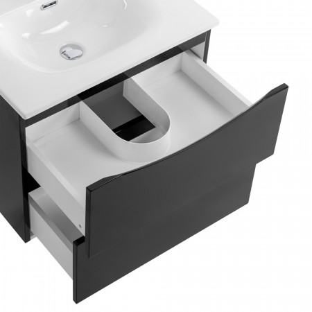 Тумба с раковиной подвесная BelBagno MARINO-CER-MINI-700-2C-SO-NL-P Nero Lucido, раковина белая BB-8099-3-70 Тумба с раковиной подвесная BelBagno MARINO-CER-MINI-700-2C-SO-NL-P Nero Lucido, раковина белая BB-8099-3-70