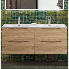 Тумба с раковиной подвесная BelBagno MARINO-CER-N-1200-4C-SO-WO-P Rovere Bianco, раковина белая BB-8099-120-2 с 2-я чашами