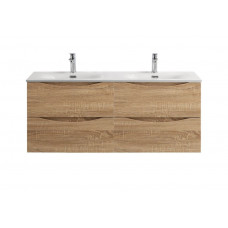 Тумба с раковиной подвесная BelBagno MARINO-CER-N-1200-4C-SO-WO-P Rovere Bianco, раковина белая BB-8099-120-2 с 2-я чашами