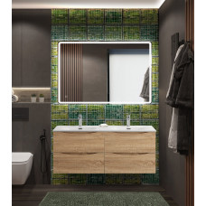 Тумба с раковиной подвесная BelBagno MARINO-CER-N-1200-4C-SO-WO-P Rovere Bianco, раковина белая BB-8099-120-2 с 2-я чашами